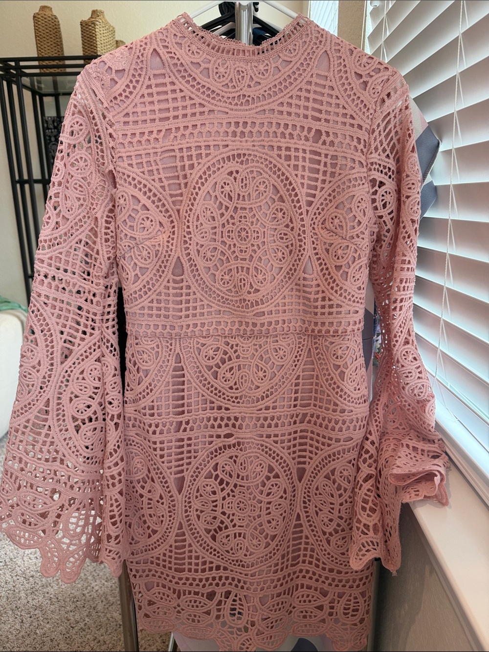 SHEIN Pink Crochet Lace Tunic Top